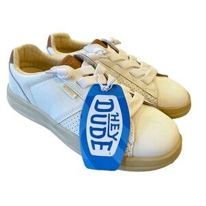 NEW Hey Dude Size 8 Karina Duo Classic White / Tan Sneaker Lace Up Women's NWT